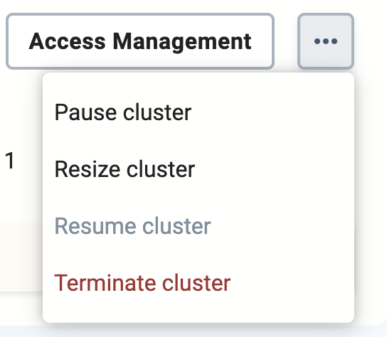cluster actions dropdown