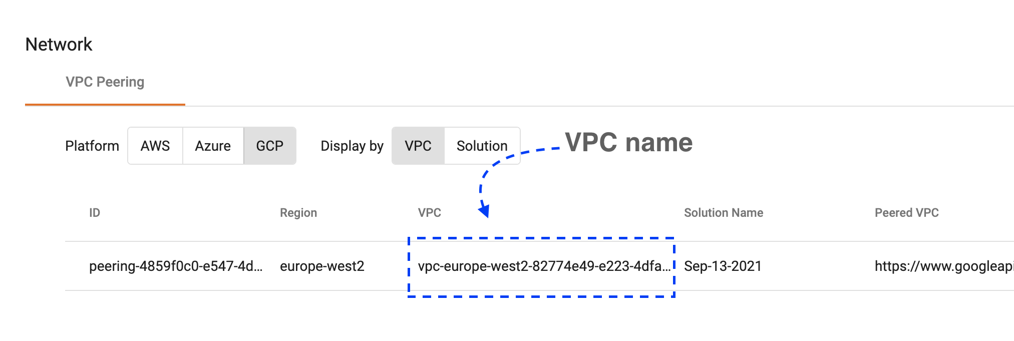 Location of VPC name